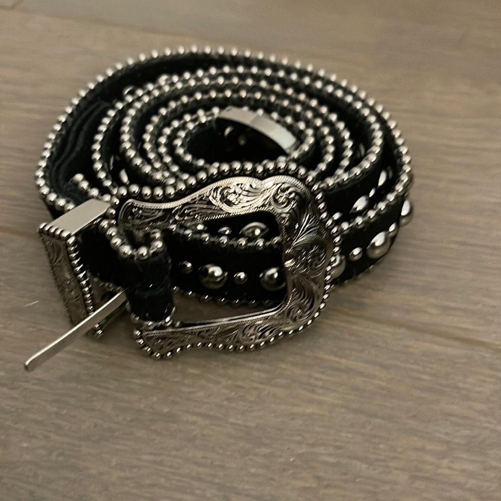 Black Studded Belt with Western Buckle